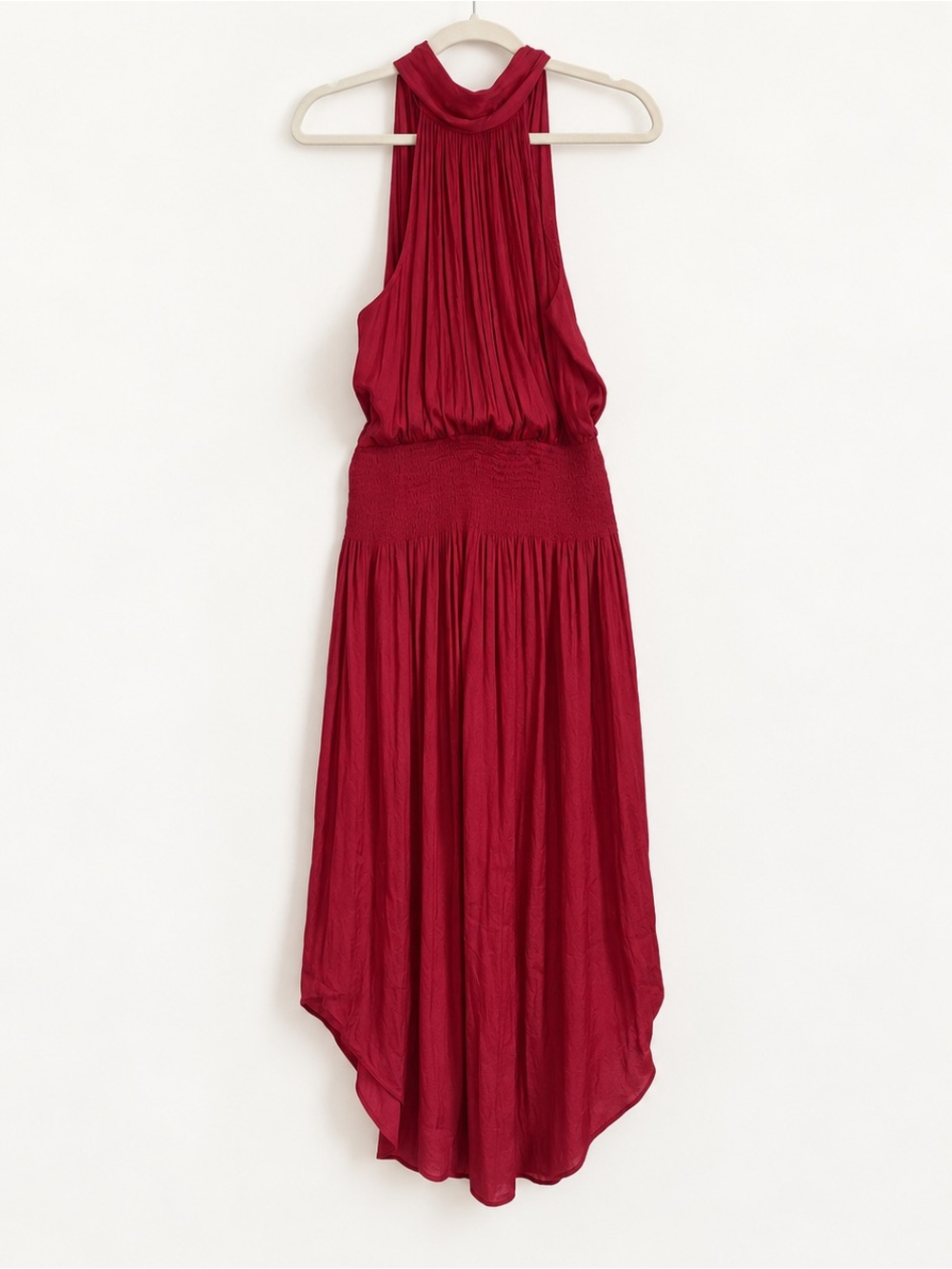 Ramy Brook Crimson Halter High-Low soft Pleating Maxi Dress size M